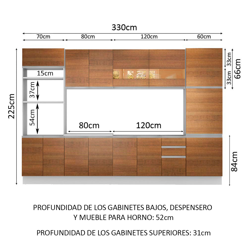 Cocina Integral 330cm Blanco/Marrón Glamy 02