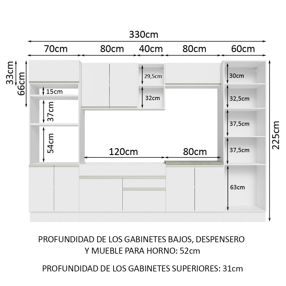 Cocina Integral 330cm Blanco Glamy 03
