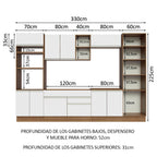 Cocina Integral 330 cm Con Mueble para Horno y Despensa Abierta Marrón/Blanco Glamy Madesa