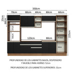 Cocina Integral 330 cm Con Mueble para Horno y Despensa Abierta Marrón/Negro Glamy Madesa