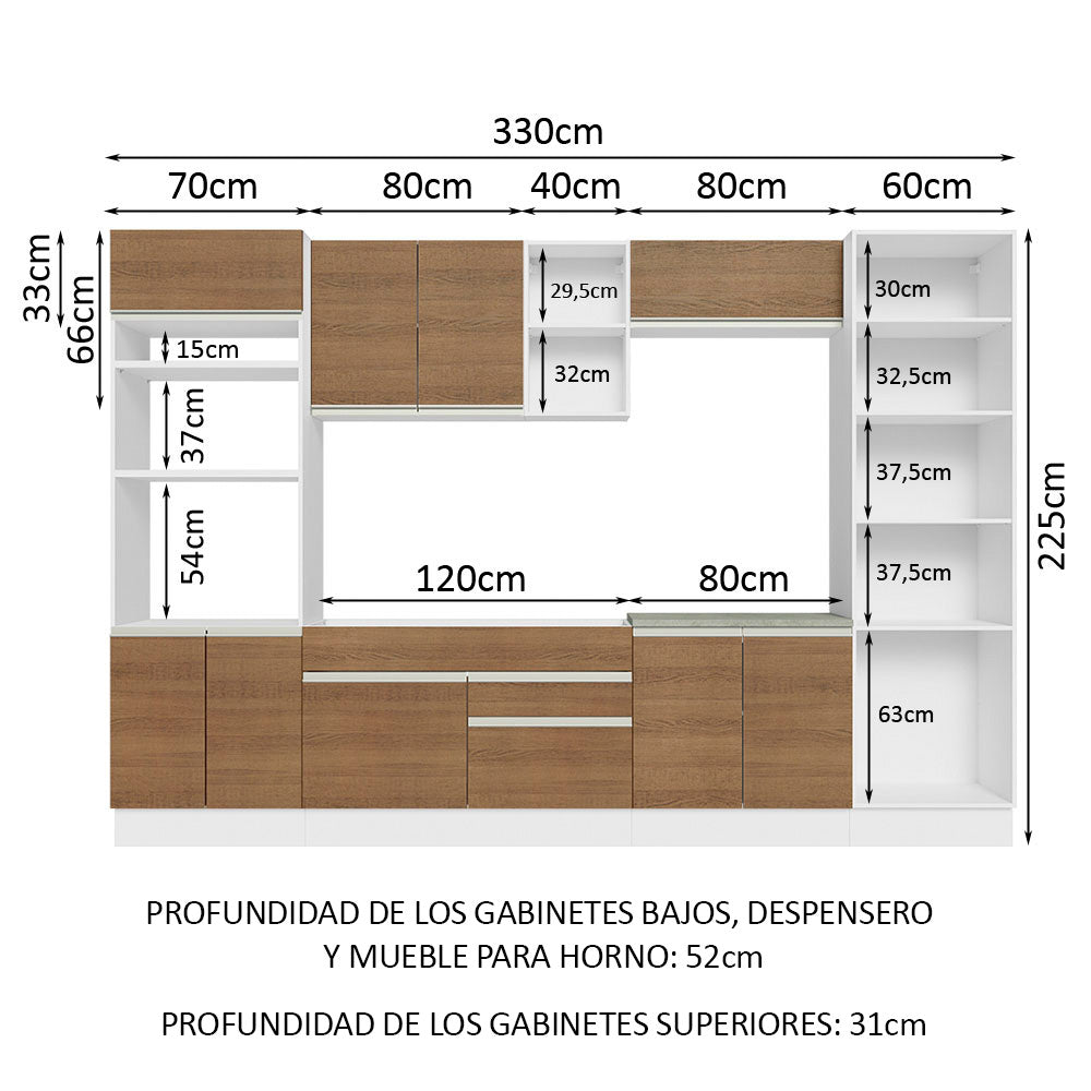 Cocina Integral 330cm Blanco/Marrón Glamy 03