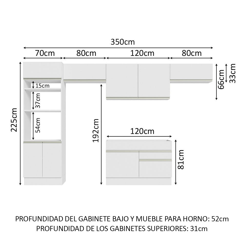 Cocina Integral 350cm Blanco Glamy 01
