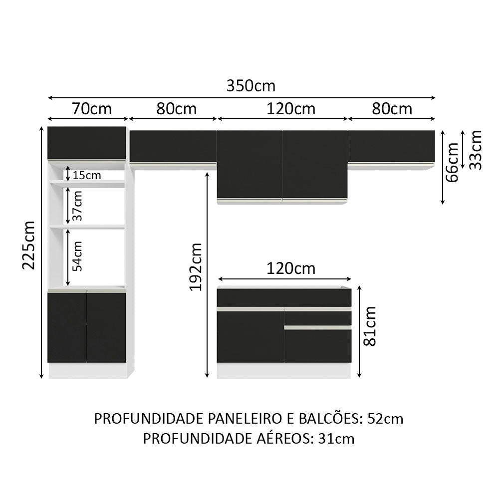 Cocina Integral 350cm Blanco/Negro 01