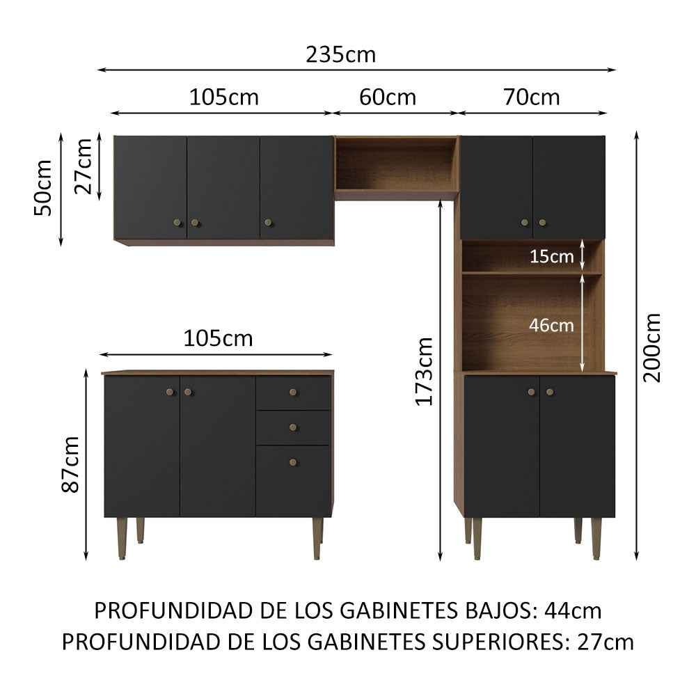 Cocina Compacta 235cm Marrón/Negro Gourmet 01