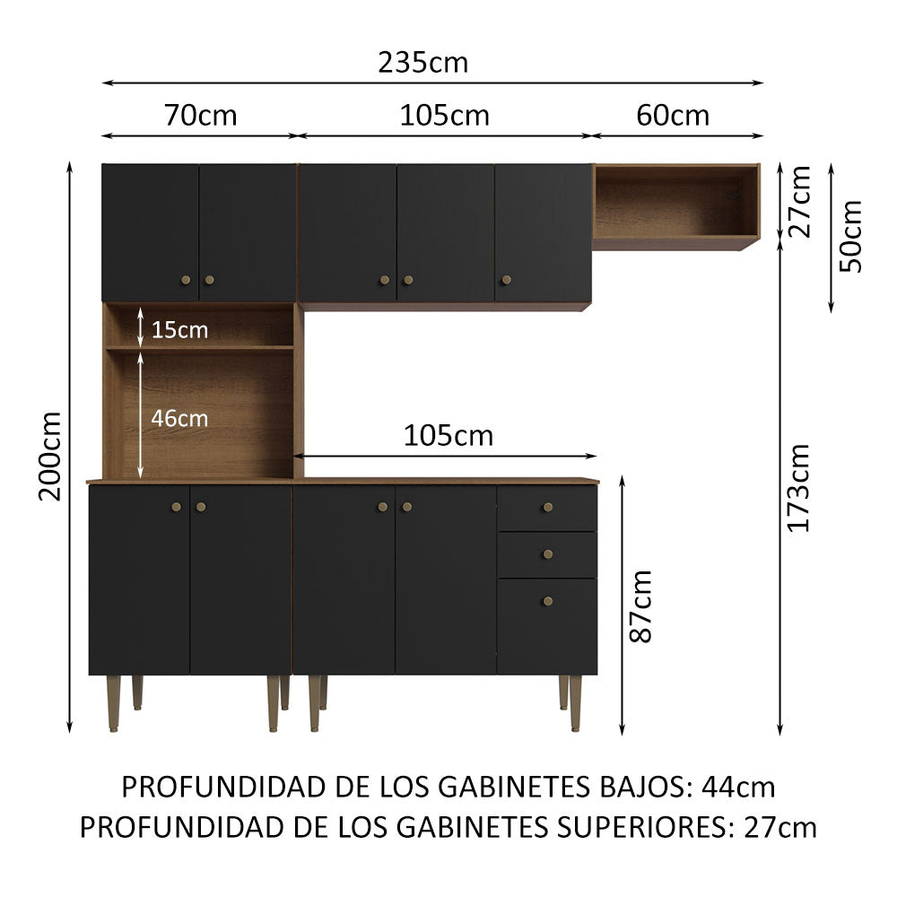 Cocina Compacta 235cm Marrón/Negro Gourmet 02