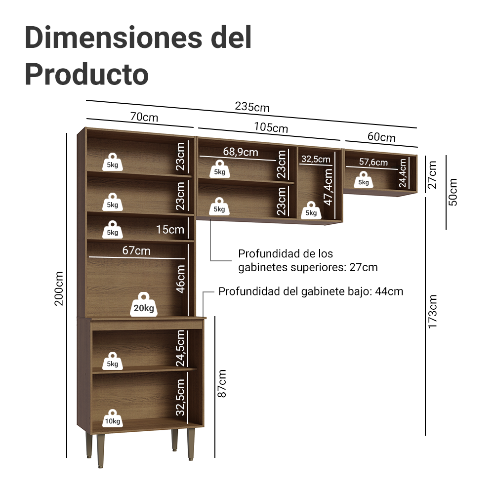 Cocina Integral 235cm Marrón Gourmet Madesa 03