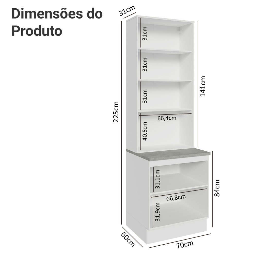 Kit Gabinete Bajo 2 Puertas y Vitrina 70 cm Blanco/Negro Lux Madesa