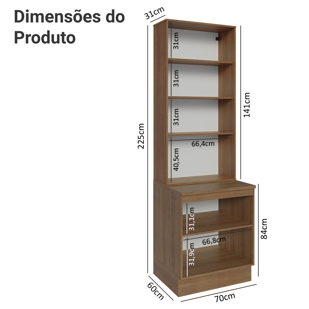 Kit Gabinete Bajo 2 Puertas y Vitrina 70 cm Marrón/Negro Lux Madesa
