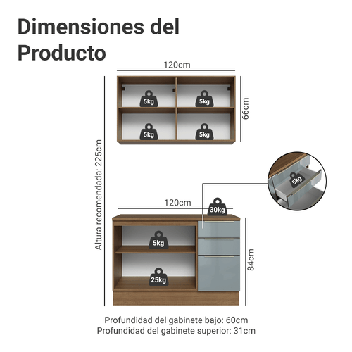 Cocina Compacta 120 x 60 cm Marrón/Gris Lux Madesa