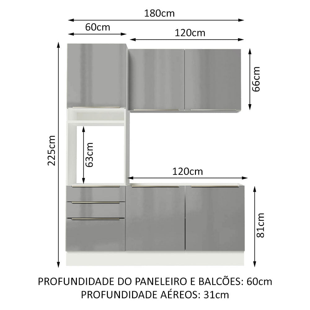 Cocina Integral 180cm Lux Blanco/Gris 01