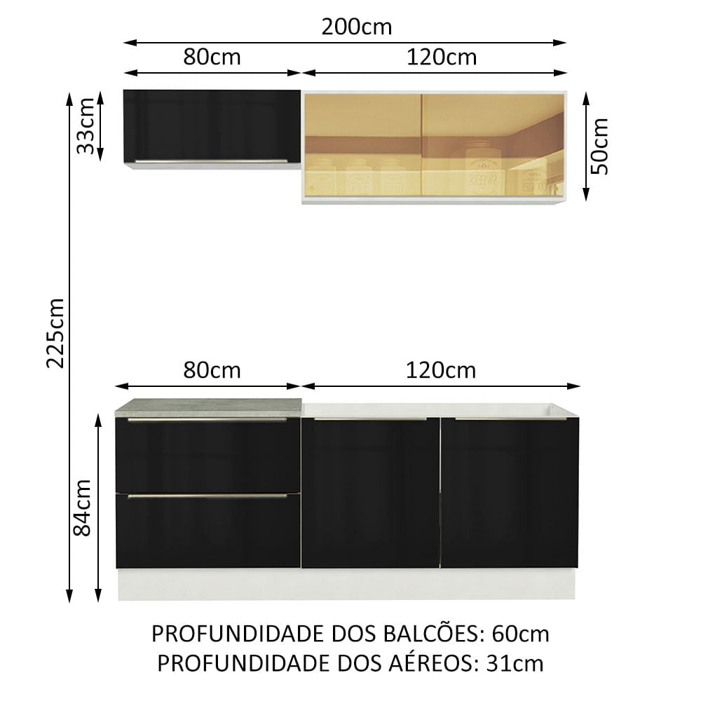 Cocina Integral 200cm Lux Blanco/Negro 01