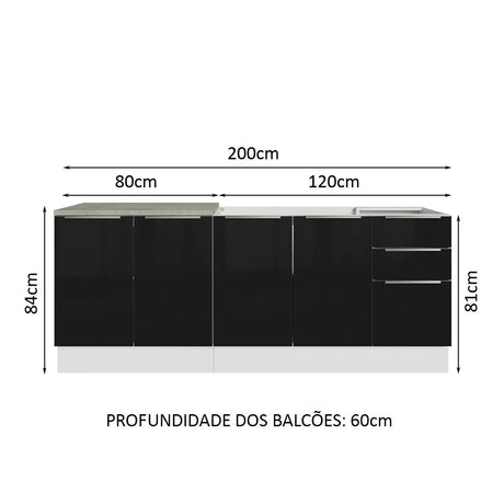 Kit 2 Gabinetes Bajos 4 Puertas 3 Cajones (Sin Encimera y Fregadero) Lux Blanco/Negro