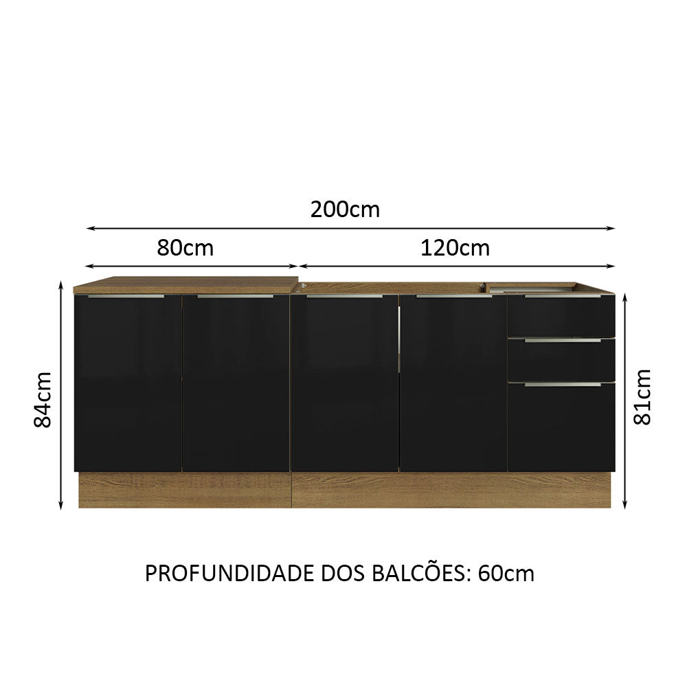 Kit con 2 Gabinetes de Cocina Lux 4 Puertas 3 Cajones (Sin Encimera y Tarja) Marrón/Negro