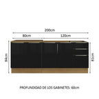 Kit 2 Gabinetes Bajos de Cocina 200 cm Sin Encimera Marrón/Negro Lux Madesa