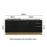 Kit con 2 Gabinetes de Cocina Lux 4 Puertas 3 Cajones (Sin Encimera y Tarja) Marrón/Negro