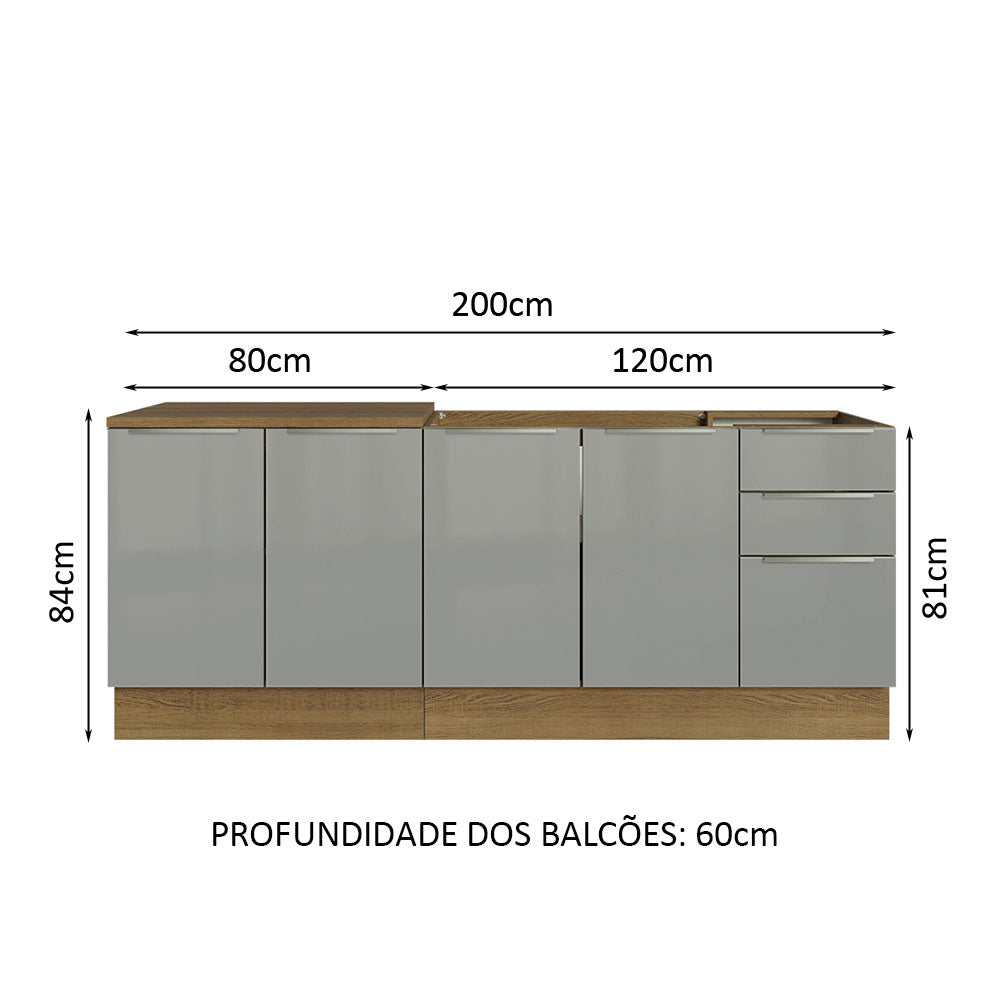 Kit con 2 Gabinetes de Cocina Lux 4 Puertas 3 Cajones (Sin Encimera y Tarja) Marrón/Gris