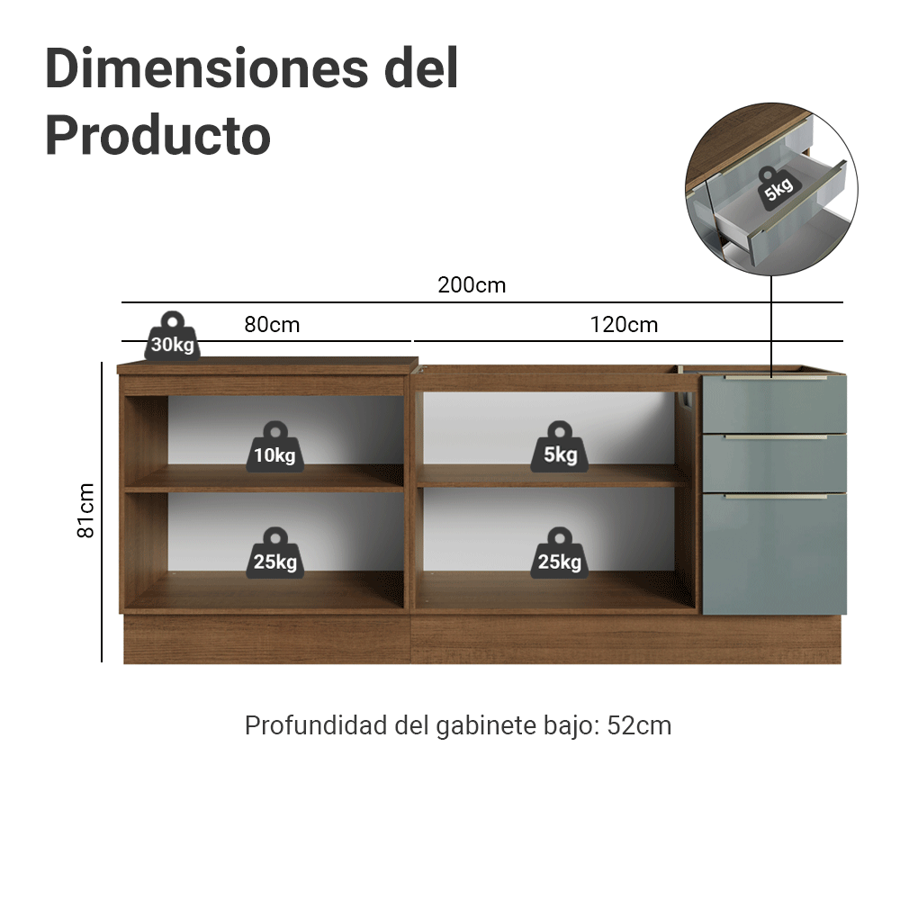 Cocina Integral 200 cm Marrón/Gris Lux Madesa 05