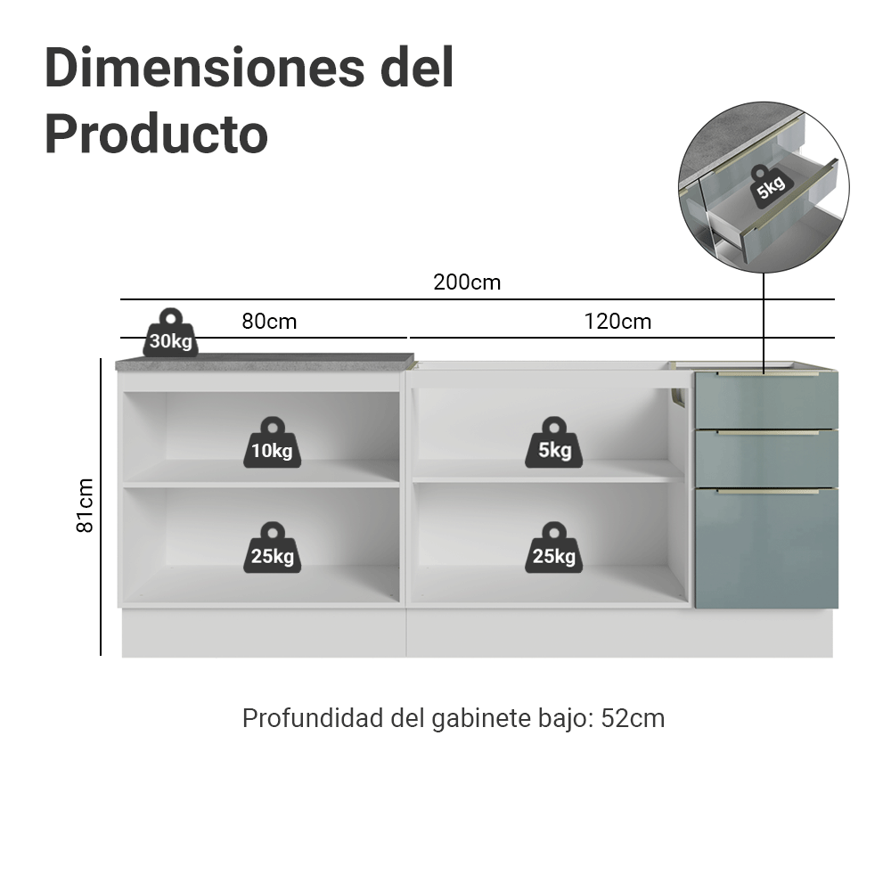 Cocina Integral 200 cm Blanco/Gris Lux Madesa 05