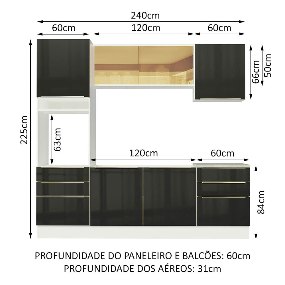 Cocina Integral 240cm Lux Blanco/Negro 02