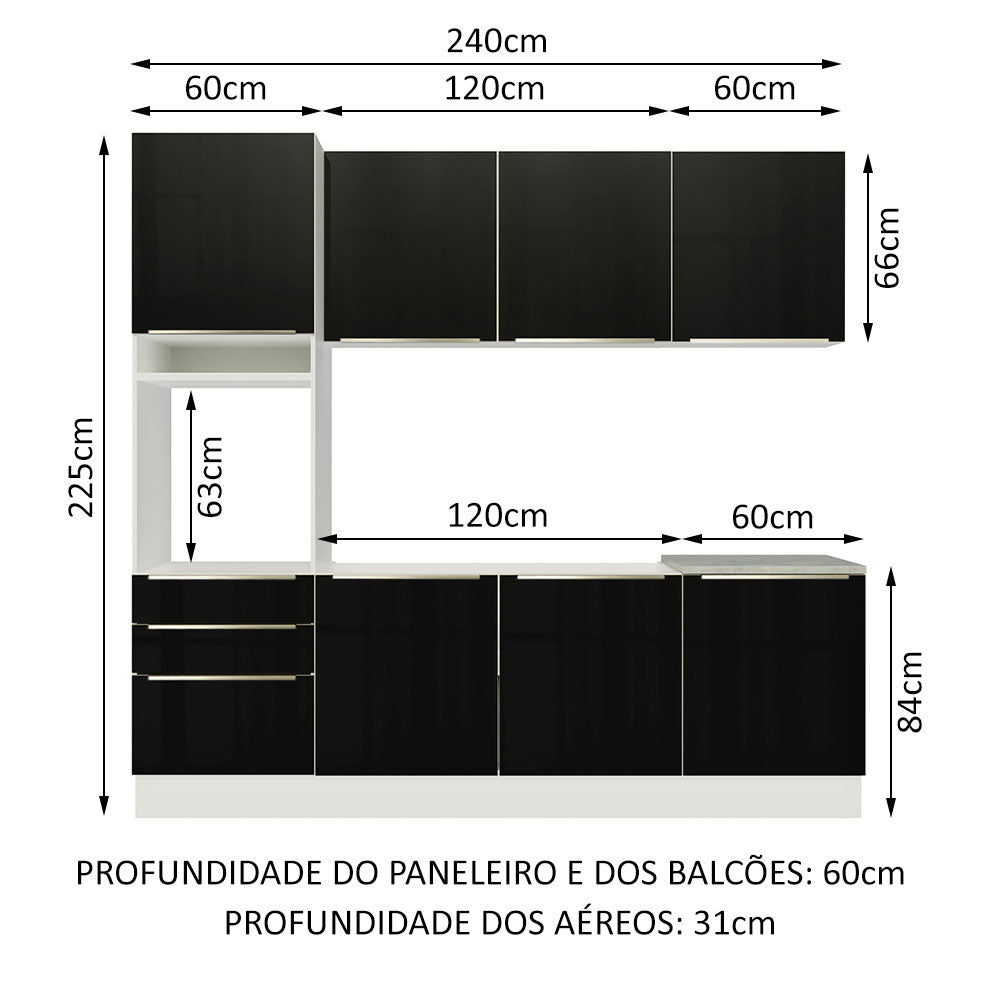 Cocina Integral 240cm Lux Blanco/Negro 03