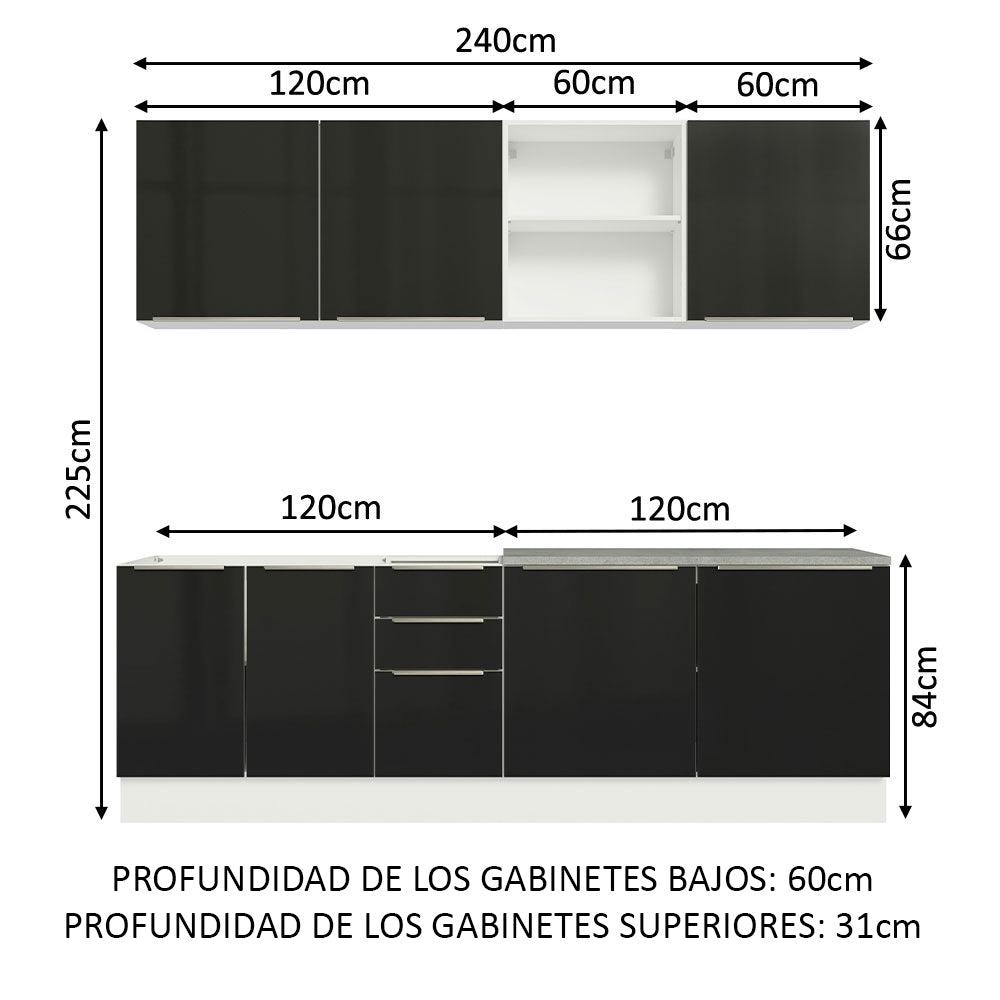 Cocina Integral 240cm Lux Blanco/Negro 05