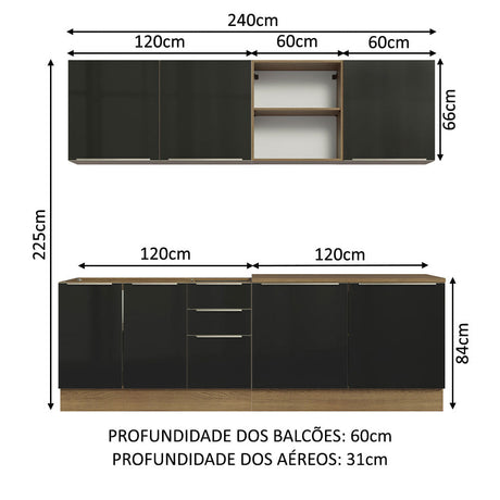 Cocina Integral 240cm Lux Marrón/Negro 05