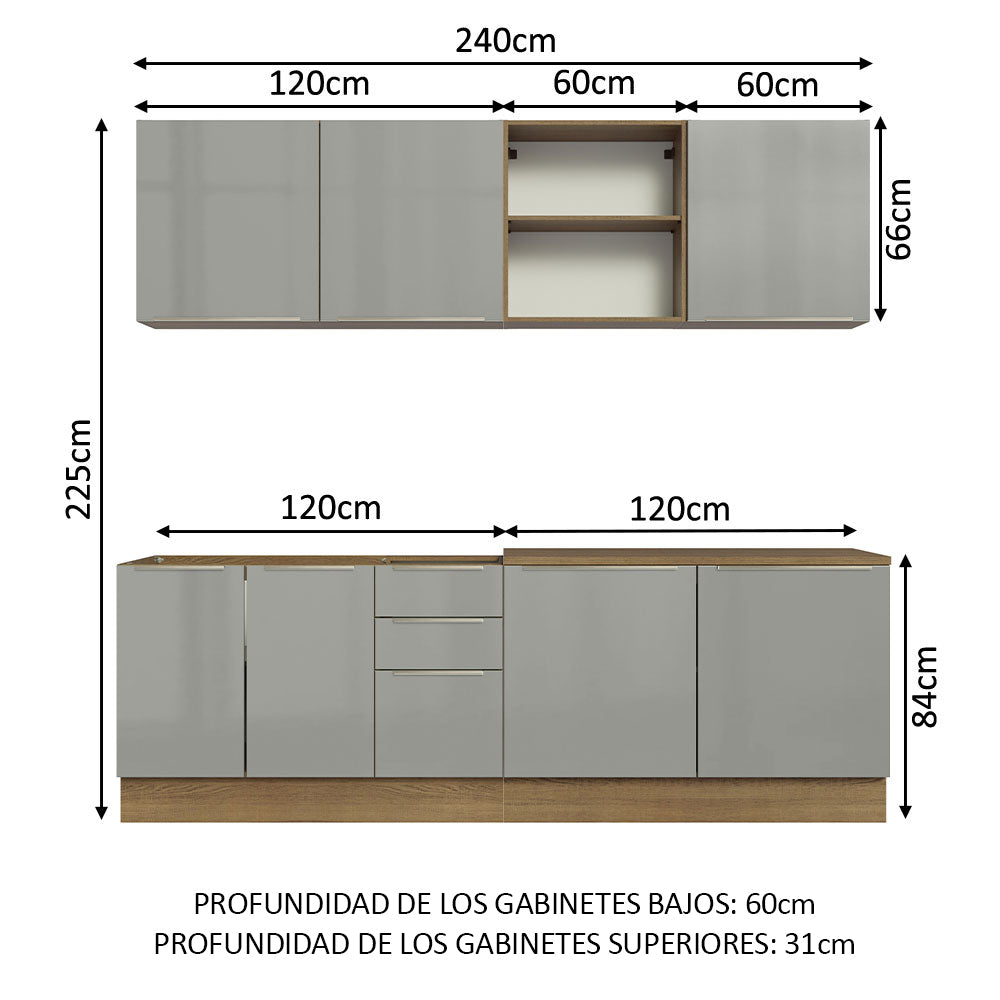 Cocina Integral 240cm Lux Marrón/Gris 05