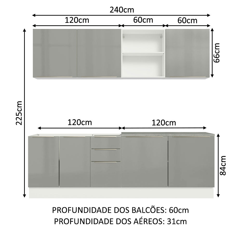 Cocina Integral 240cm Lux Blanco/Gris 05