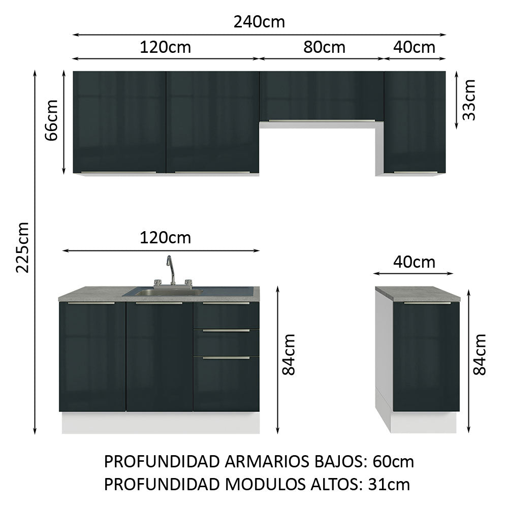 Cocina Integral con Accesorios 240cm Lux Blanco/Negro