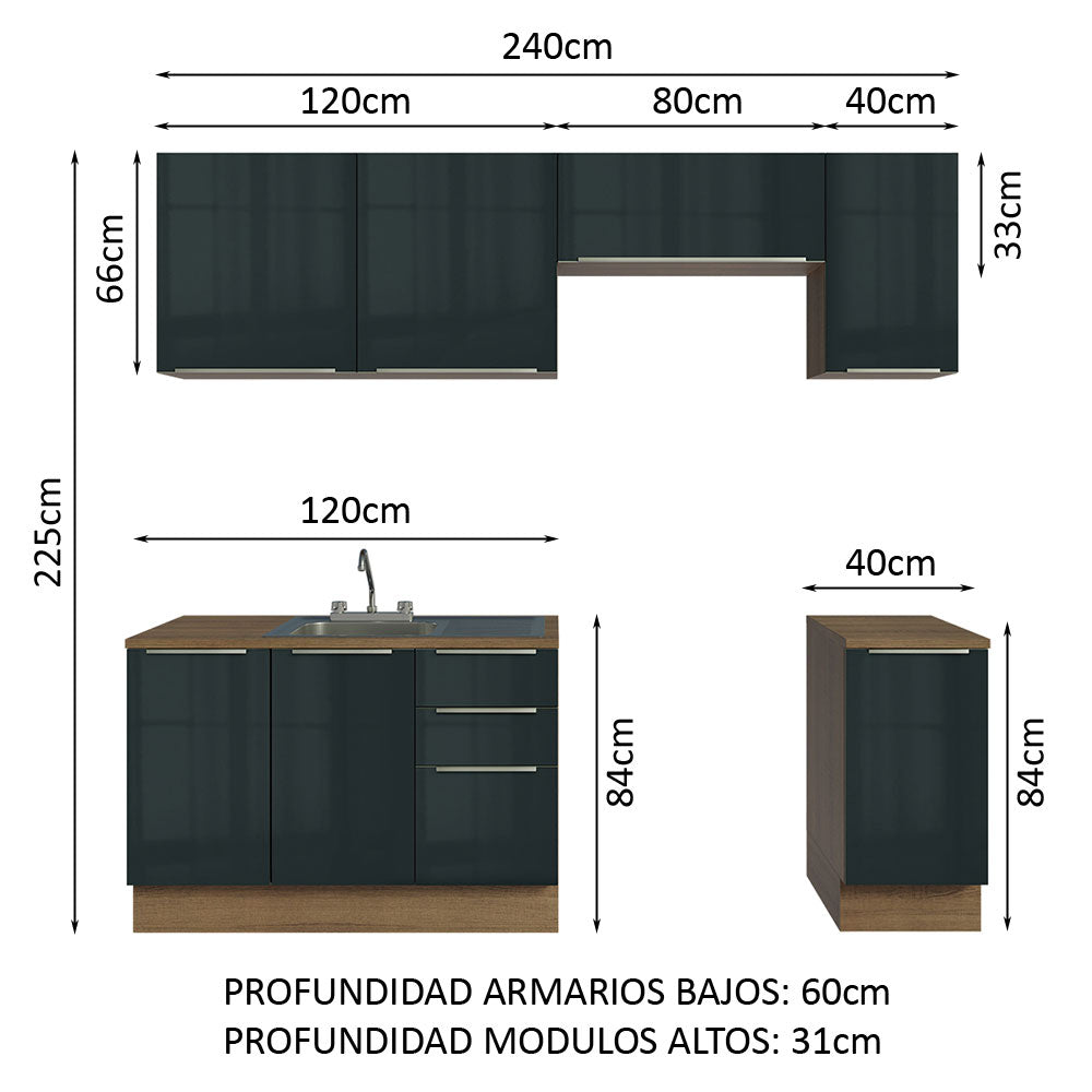 Cocina Integral con Accesorios 240cm Lux Marrón/Negro