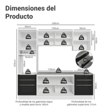 Cocina Integral 240cm Blanco/Negro Lux 08