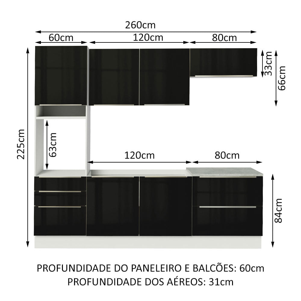 Cocina Integral 260cm Lux Blanco/Negro 01