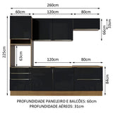 Cocina Integral 260cm Marrón/Negro Lux 01