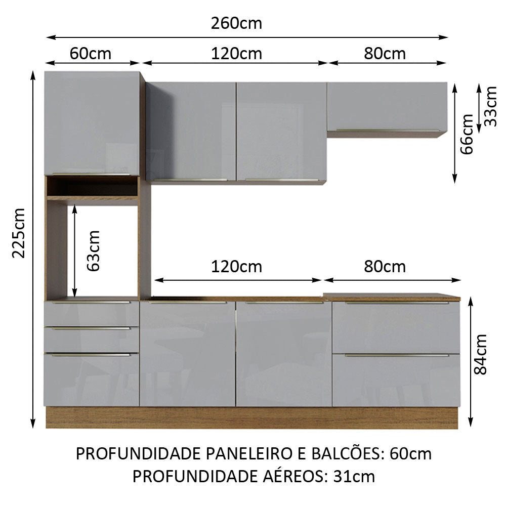 Cocina Integral 260cm Marrón/Gris Lux 01