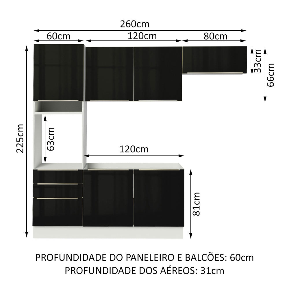 Cocina Integral 260cm Lux Blanco/Negro 03