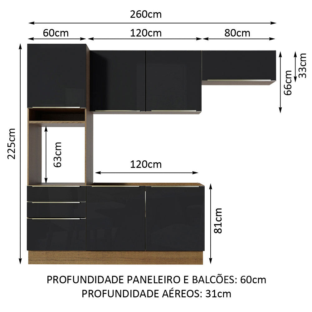 Cocina Integral 260 cm Lux Marrón/Negro 03