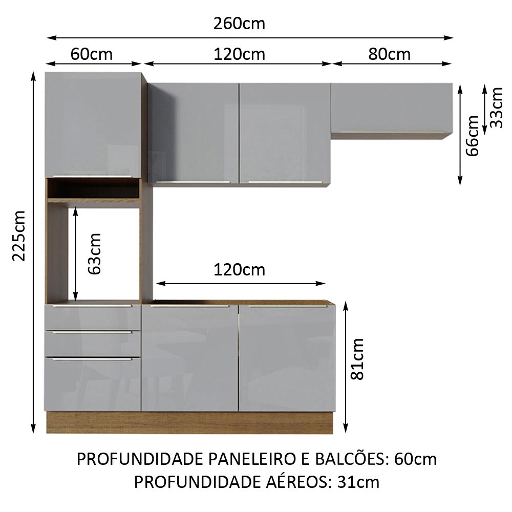 Cocina Integral 260 cm Lux Marrón/Gris 03