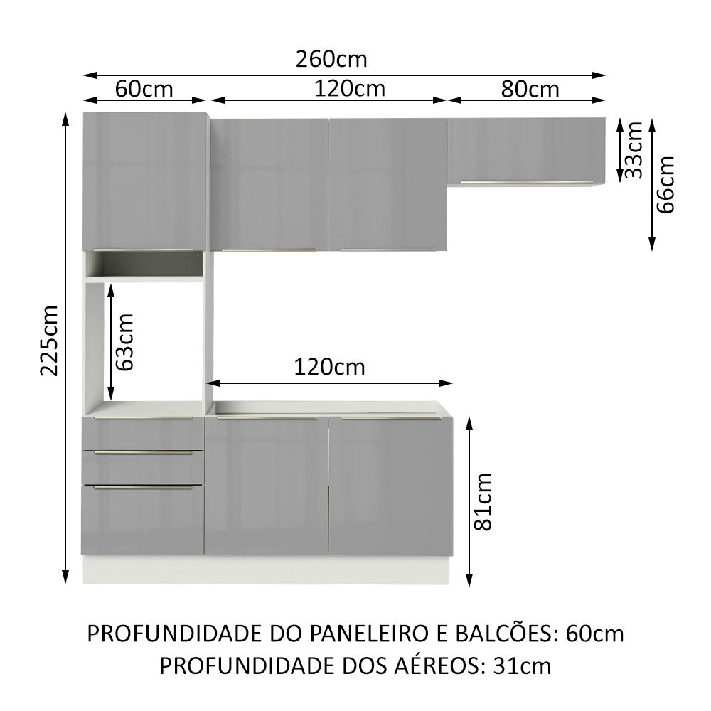 Cocina Integral 260cm Lux Blanco/Gris 03