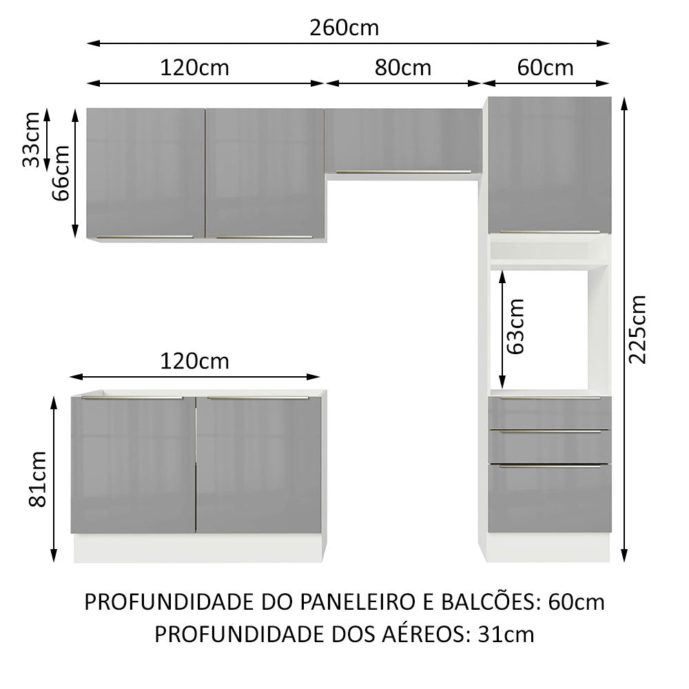 Cocina Integral 260cm Lux Blanco/Gris 05