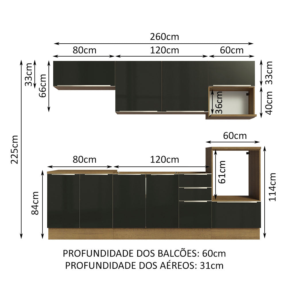 Cocina Integral 260 cm Marrón/Negro Lux Madesa