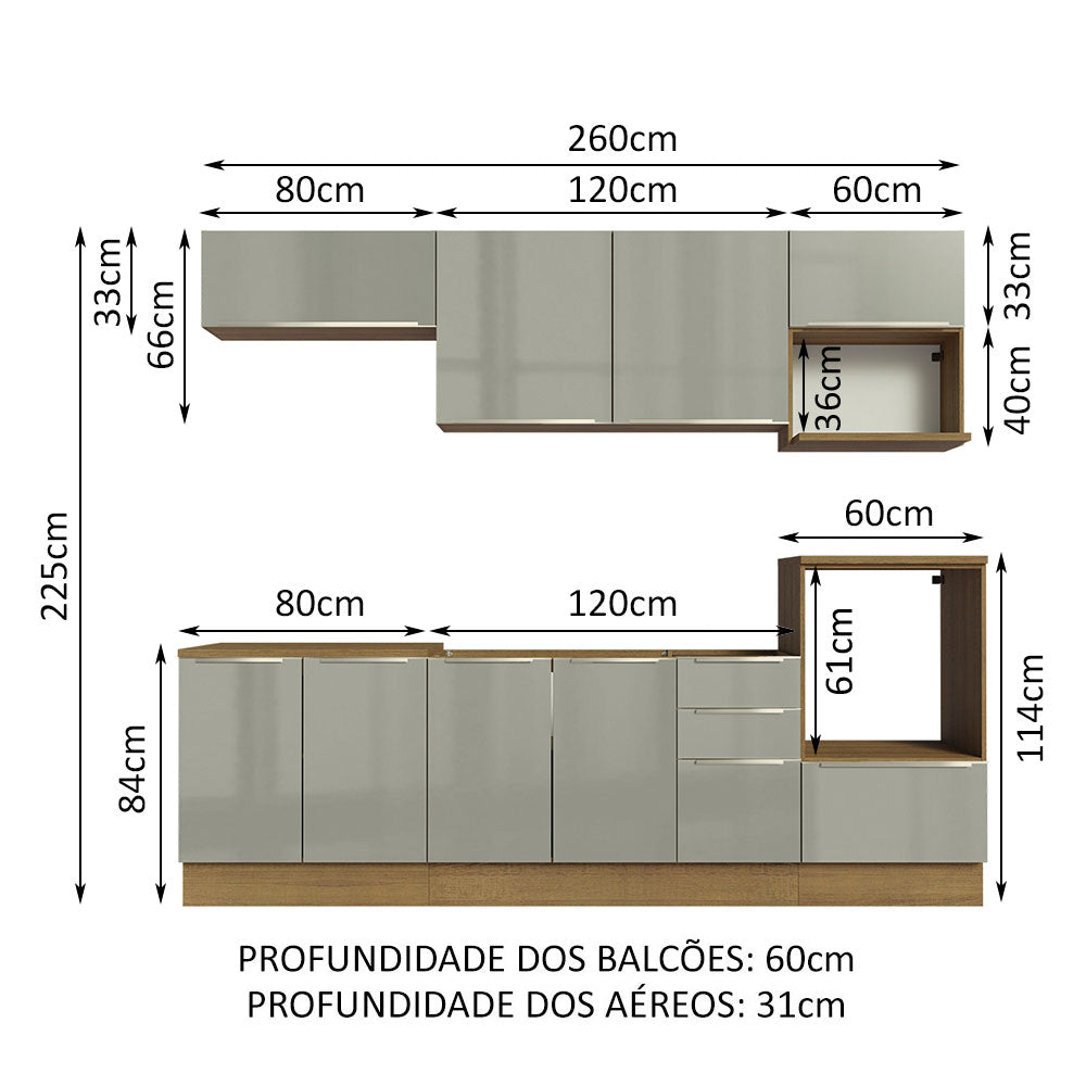 Cocina Integral 260cm Marrón/Gris Lux Madesa 07