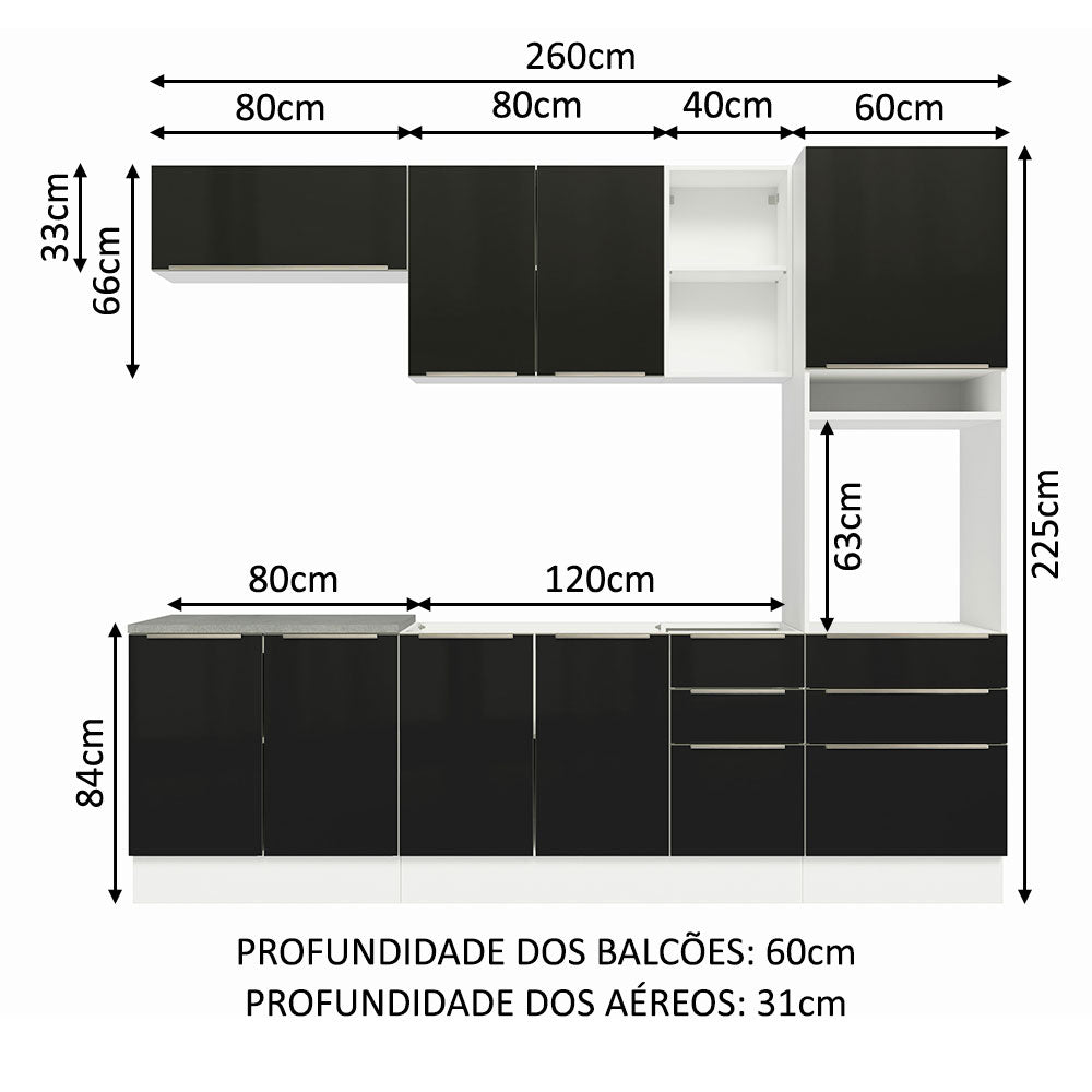 Cocina Integral 260cm Lux Blanco/Negro 08