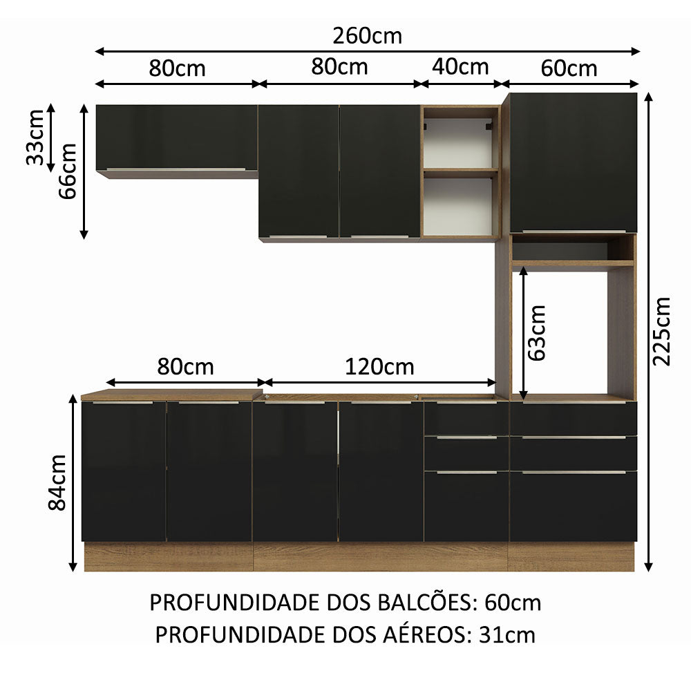 Cocina Integral 260cm Marrón/Negro Lux 08