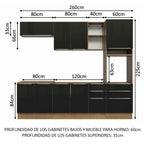 Cocina Integral 260 x 60 cm 8 Puertas 6 Cajones Con Mueble para Horno Marrón/Negro Lux Madesa
