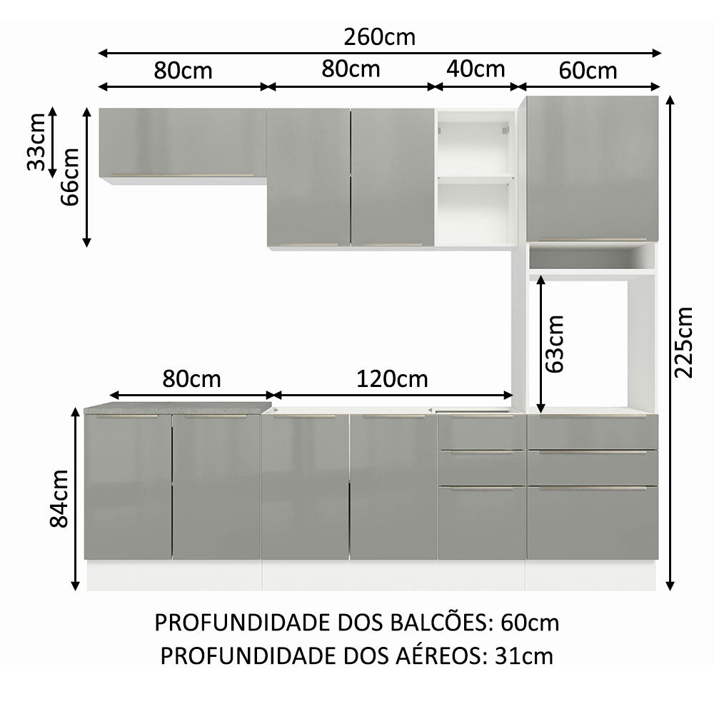 Cocina Integral 260cm Lux Blanco/Gris 08