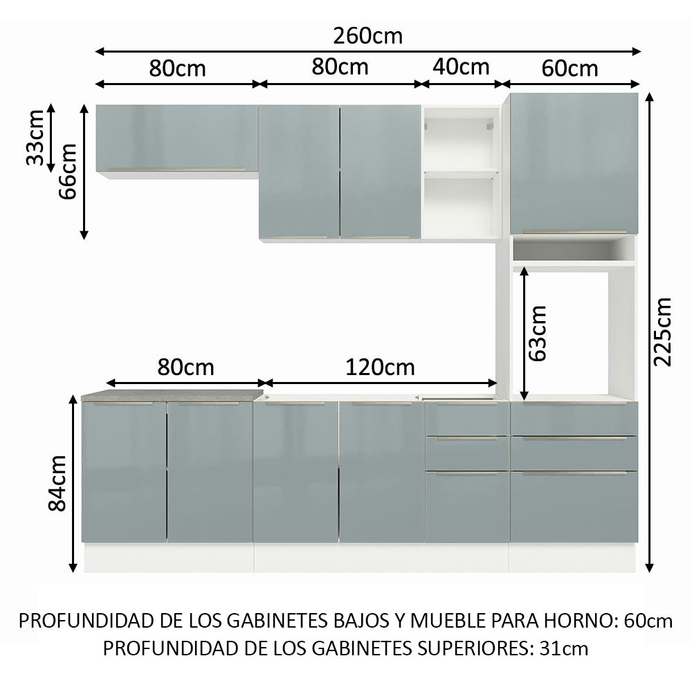 Cocina Integral 260cm Lux Blanco/Gris 08