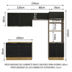 Cocina Integral 270 x 60 cm Con Mueble para Horno Marrón/Negro Lux Madesa