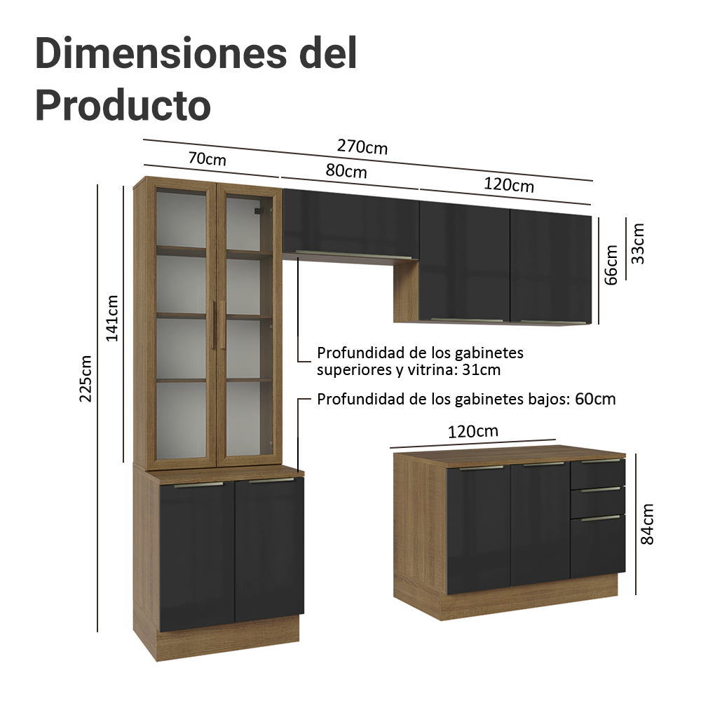 Cocina Integral 270cm Marrón/Negro Lux 04