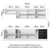 Cocina Integral 300cm Blanco/Negro Lux de Sabrina