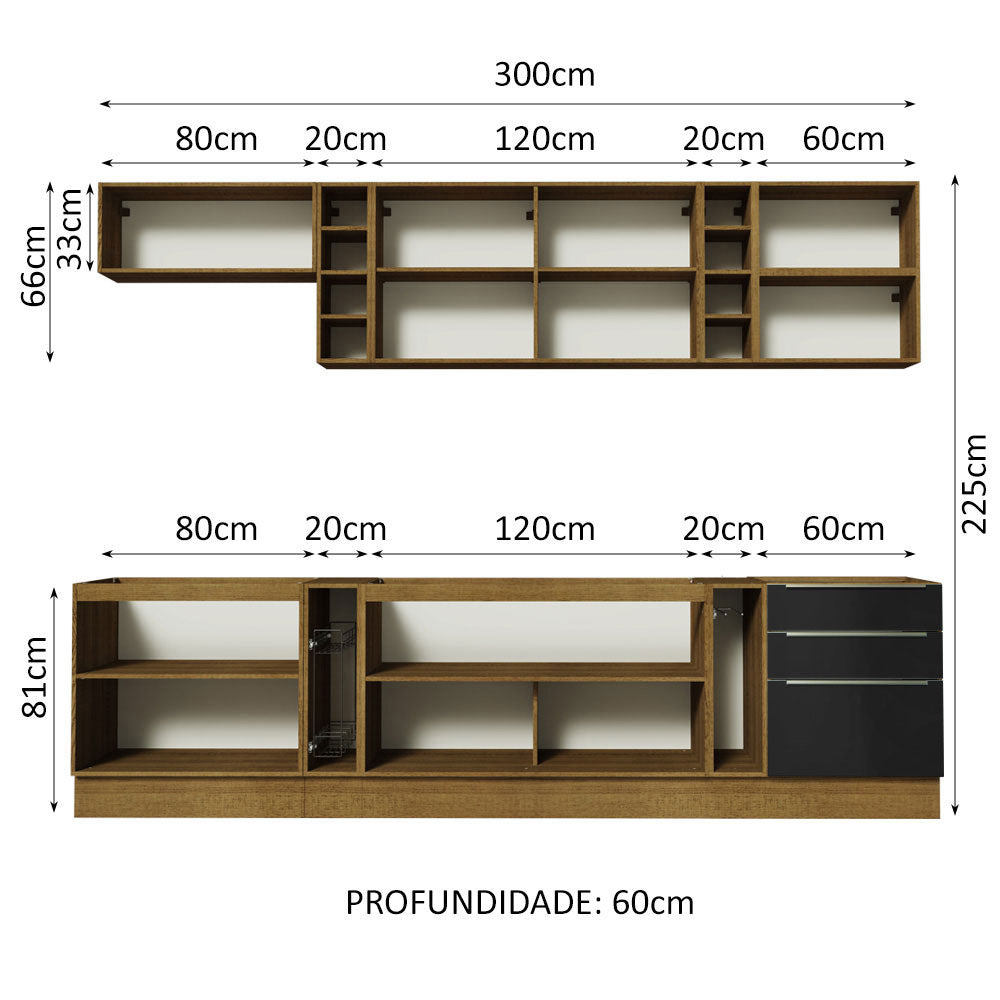 Cocina Integral 300cm Marrón/Negro Lux de Sabrina Madesa